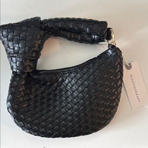 Anthropologie Black Woven mini Bag with Basketweave Design